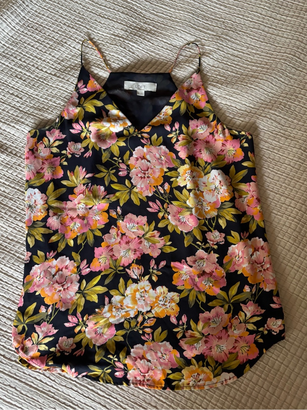 LOFT Dark Blue Floral Cami with Pink & Yellow Blooms